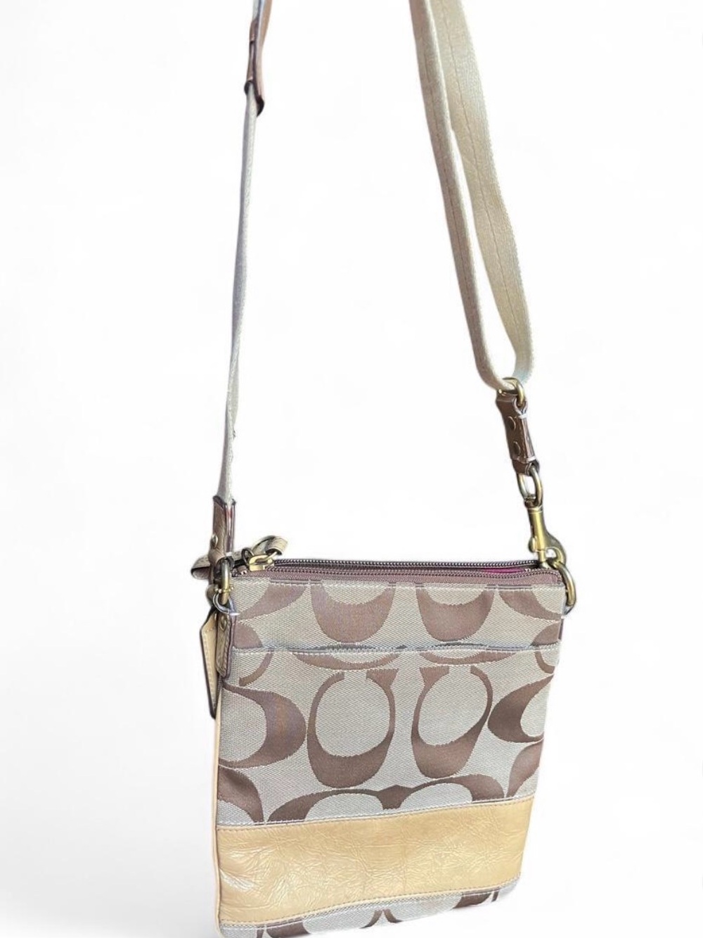 Coach Signature Canvas Crossbody in Beige and Tan